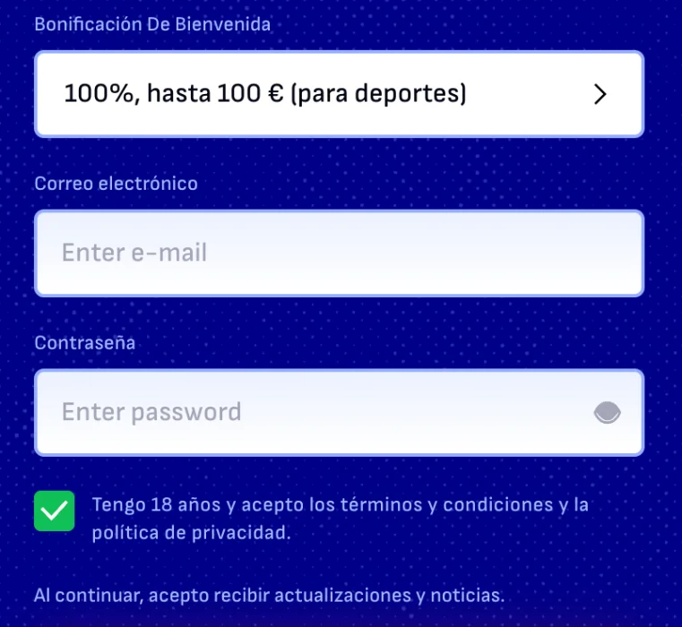 Formulario de registro de usuario en Bankonbet Casino