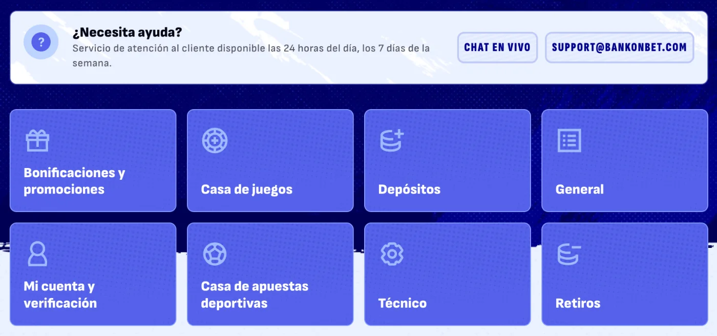 Servicio de atención al cliente y soporte 24/7 en Bankonbet Casino
